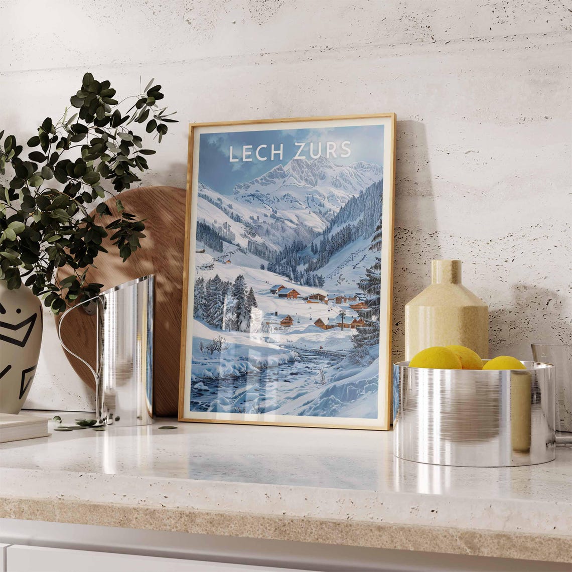 Lech Zurs Austria Ski Village Valley River Snowy Peaks Poster - Image 2