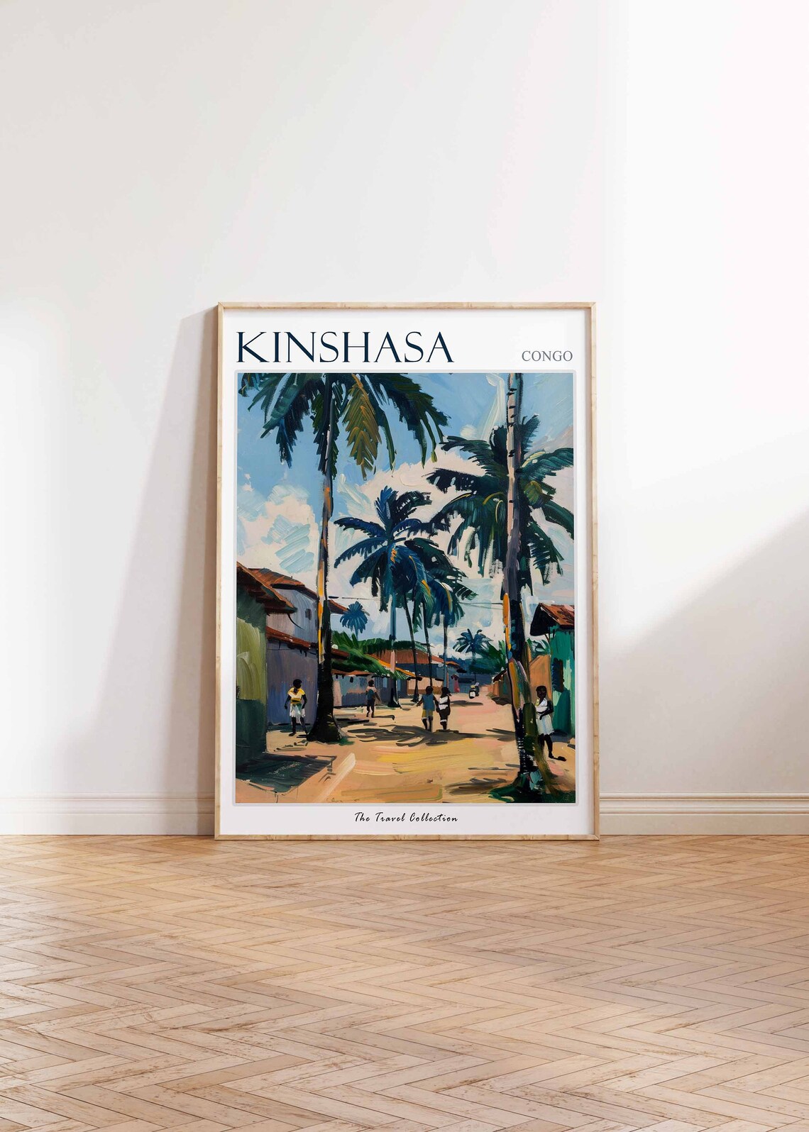 Kinshasa Congo Palm Lined Street Tropical Village Scene Poster - Image 2