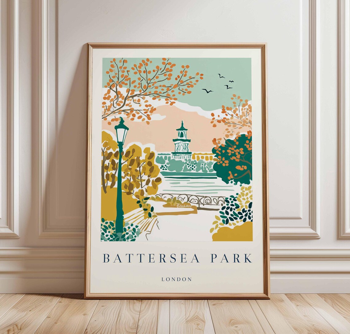 Battersea Park Poster Vintage London Travel Print