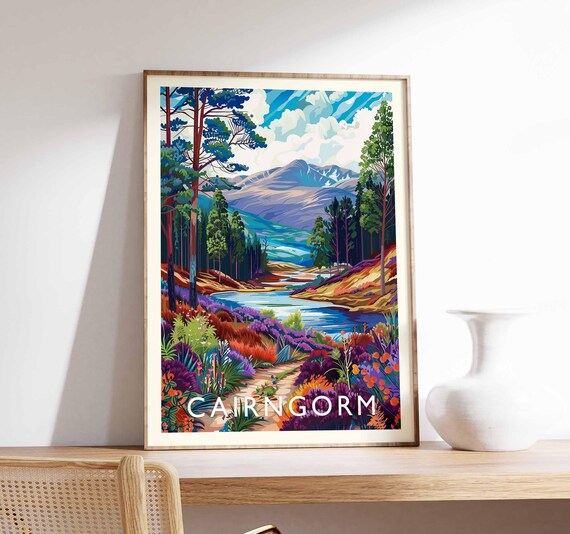 Cairngorm Heather Valley River Forest Vibrant Mountain Wall Art