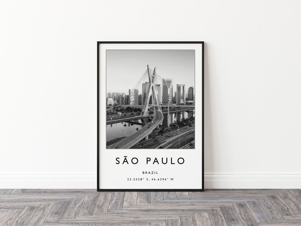 Sao Paulo Brazil Travel Poster, Black and White - Image 2