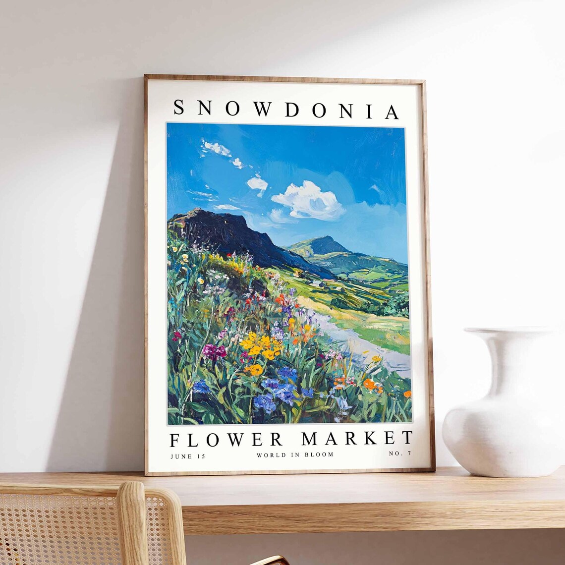 Snowdonia Flower Market Green Valley Meadow Blue Spike Bloom Poster