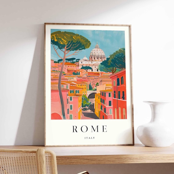 Rome Italy St Peters Dome Colorful Street Painterly Art Poster