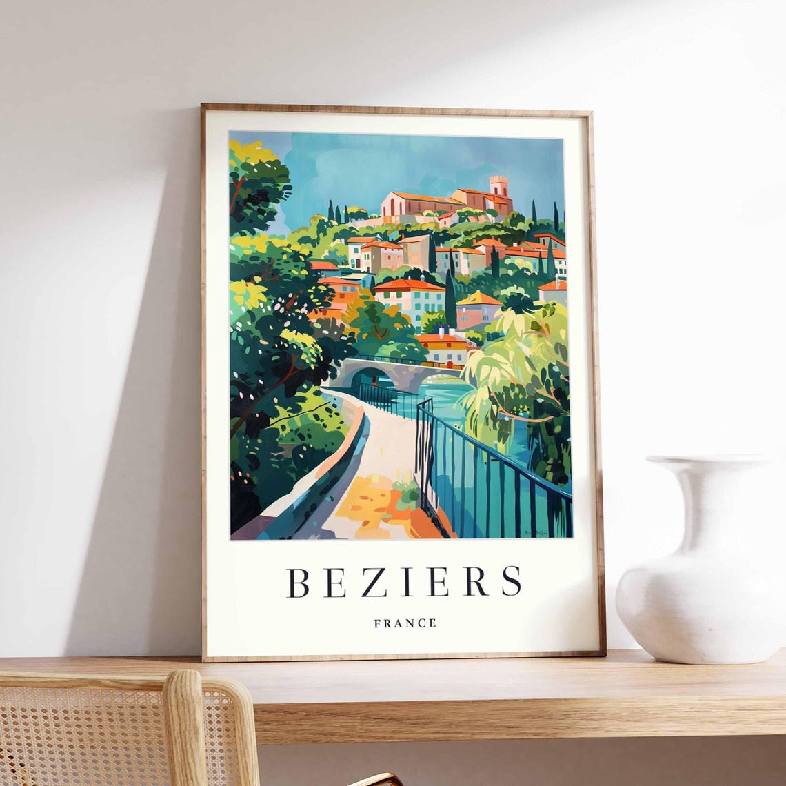 Bziers Poster France Travel Print French City Wall Art Occitanie Region Decor Cathedral Europe