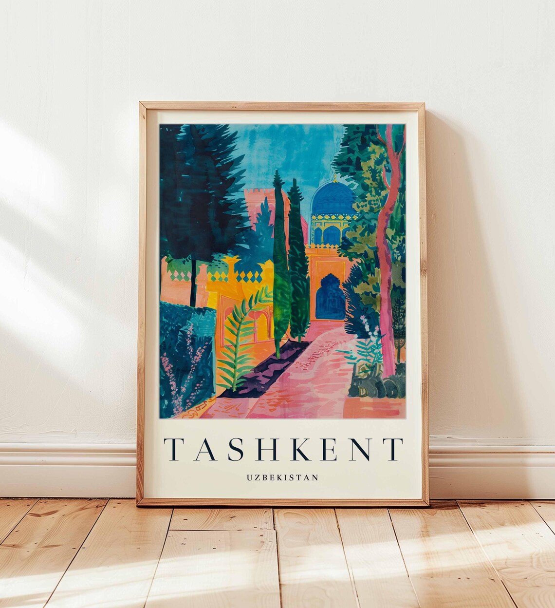 Tashkent Uzbekistan Silk Road Courtyard Watercolor Travel Poster