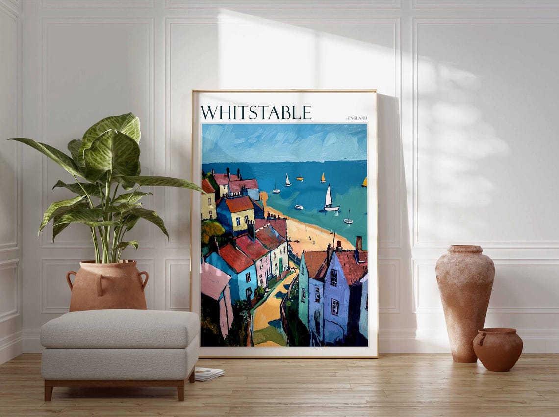 Whitstable England Seaside Cottages Sailboats Coastal Town Poster - Image 3