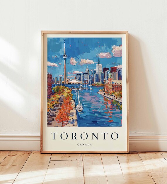 Toronto Canada Travel Poster CN Tower And Harbor Skyline View