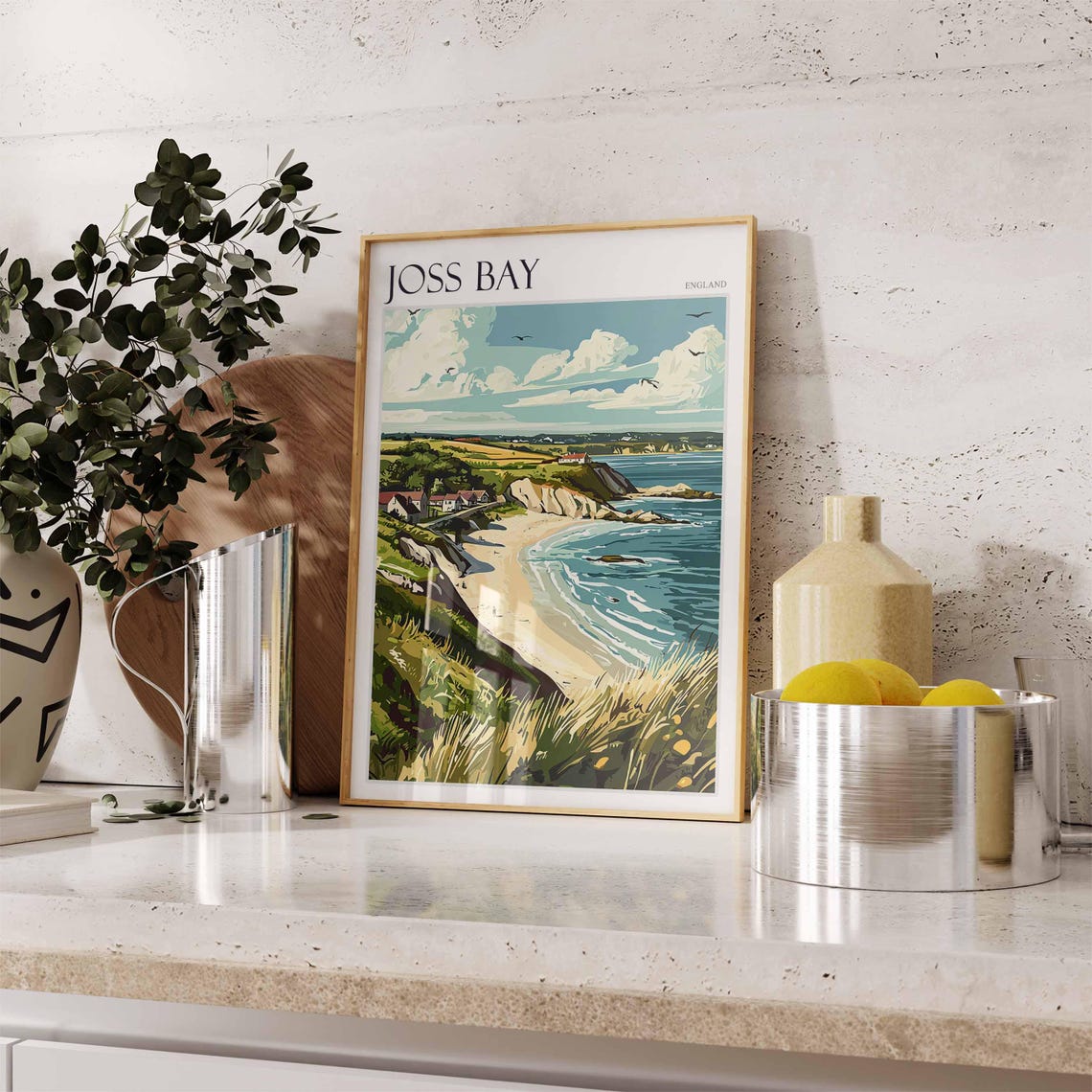Joss Bay England Vintage Cliffside Path Above Beach Cove Poster - Image 2