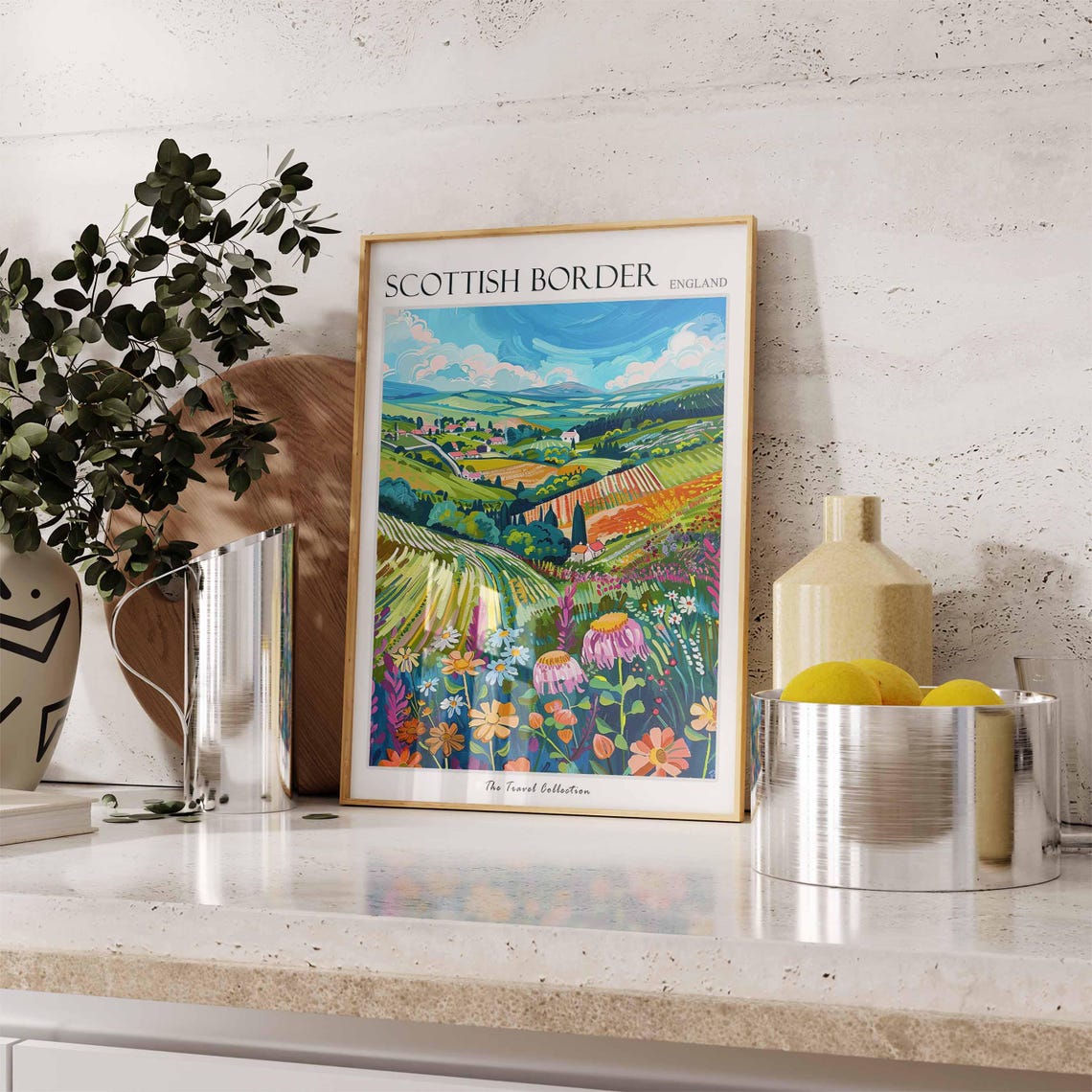 Scottish Borders Striped Fields Wildflower Patchwork Art Poster - Image 3