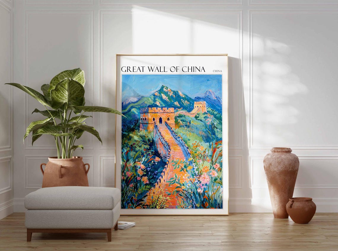 Great Wall of China Curving Wall Over Wildflower Hill Poster - Image 2