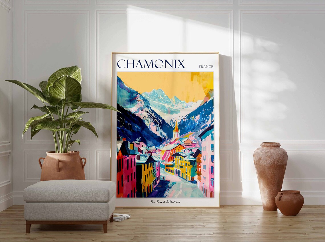 Chamonix France Colorful Alpine Town Mont Blanc Travel Art Poster - Image 3