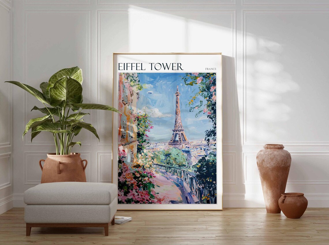 Eiffel Tower Poster Eiffel Tower Travel Print France Wall Art French Travel Print European Decor Paris Gift Paris Travel Poster - Image 2