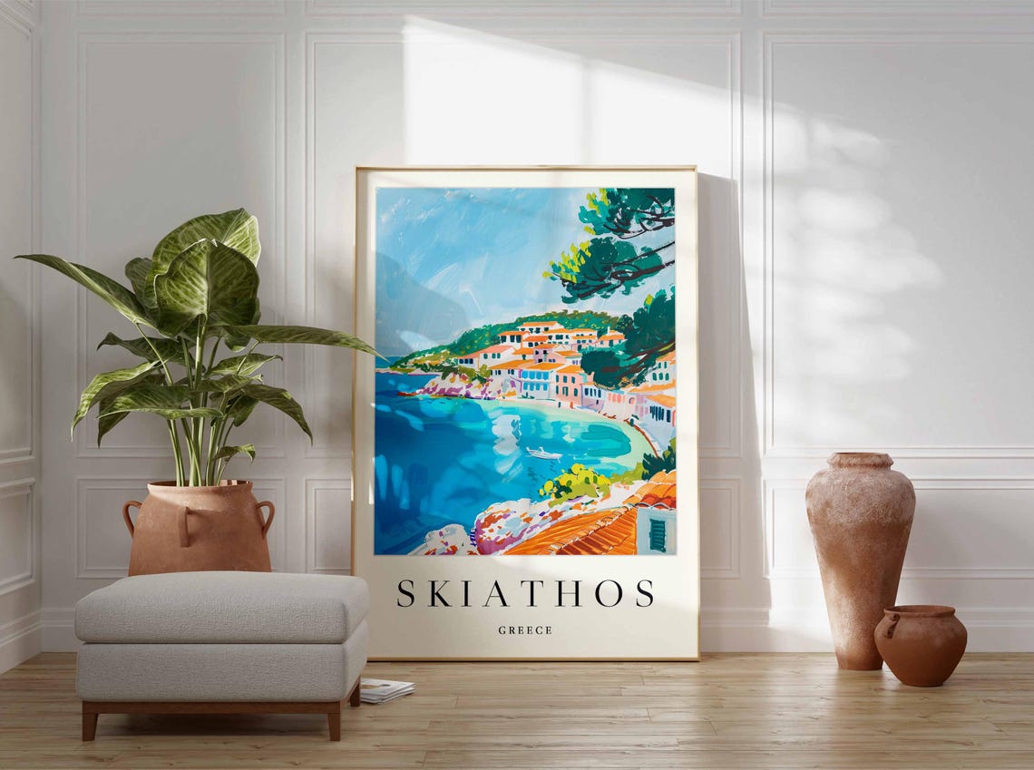 Skiathos Greece Island Town Across the Bay with Red Roofs Poster - Image 4