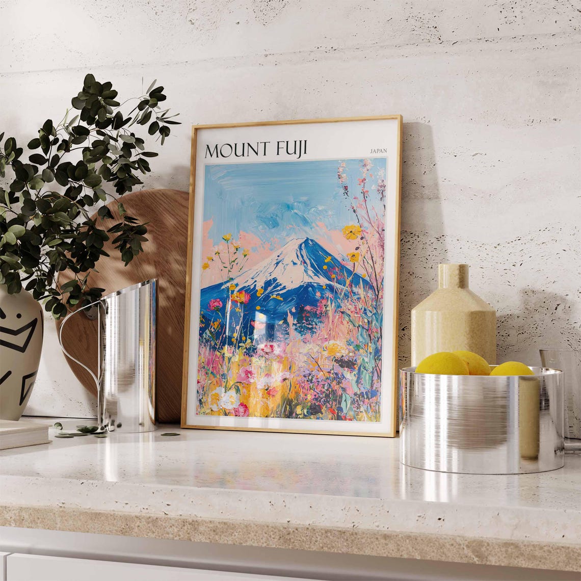 Mount Fuji Japan Pink Wildflower Meadow Spring Bloom Travel Poster - Image 2