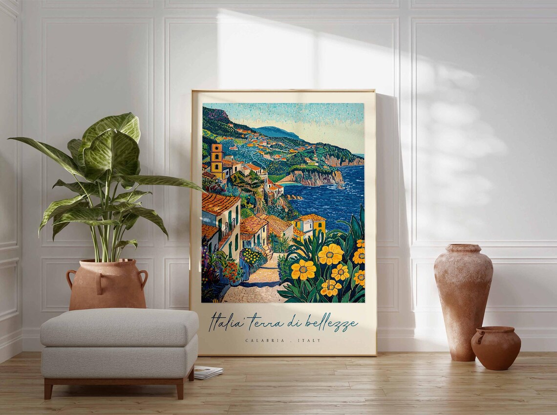 Italia Terra di Bellezze Calabria Italy Vintage Town View Poster - Image 3