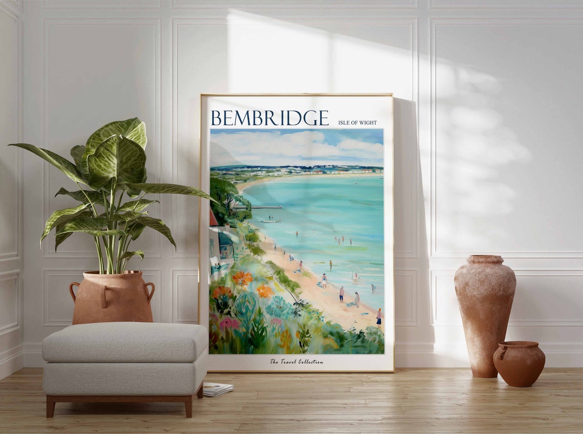 Bembridge Isle of Wight Sandy Beach Swimmers Watercolor Travel Poster - Image 2