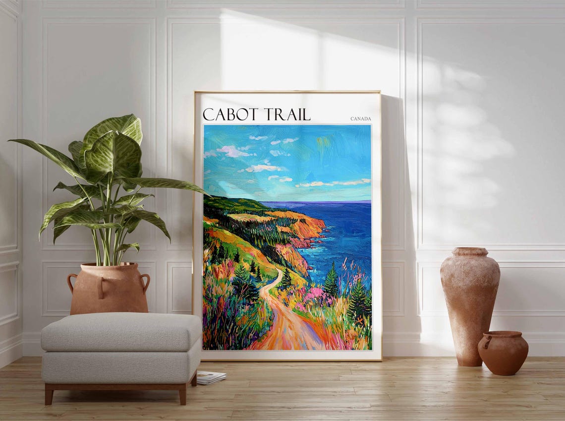Cabot Trail Canada Colorful Wildflower Meadow Coastal Path Poster - Image 2