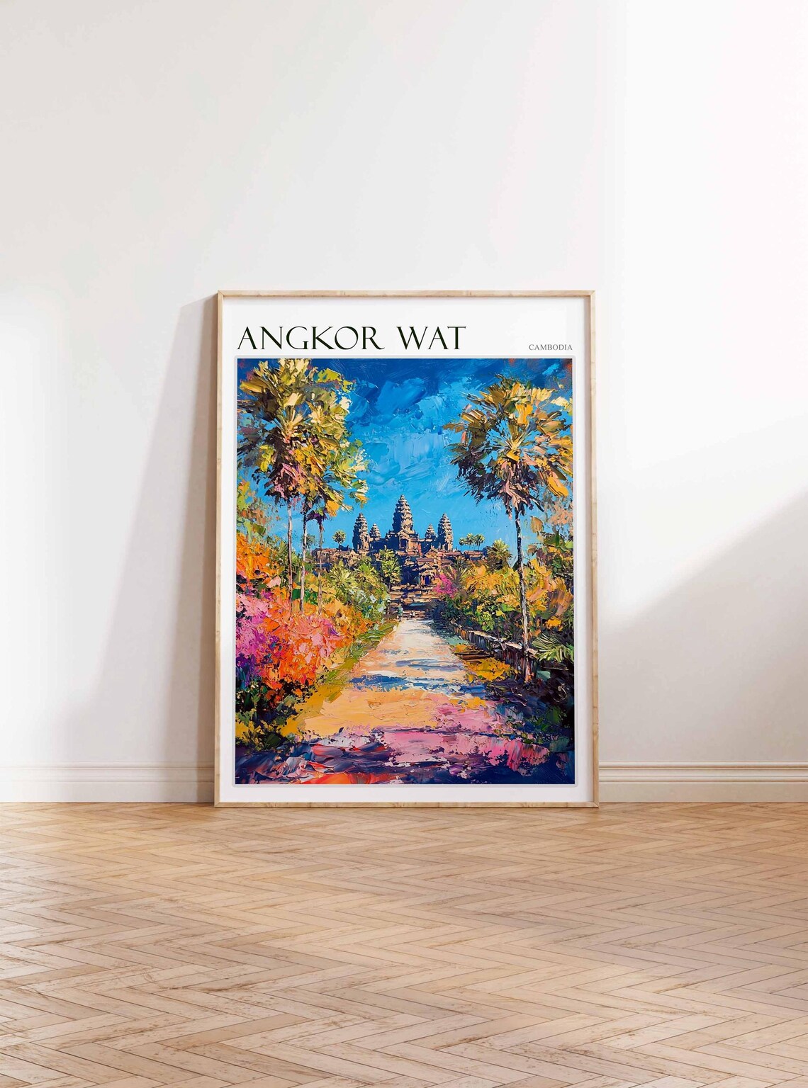 Angkor Wat Cambodia Temple Causeway Colorful Painting Poster - Image 3