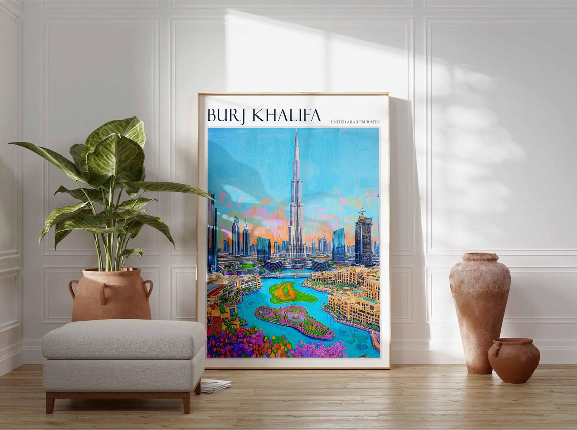 Burj Khalifa Dubai Skyline Fountain Lake Flower Garden Poster - Image 2