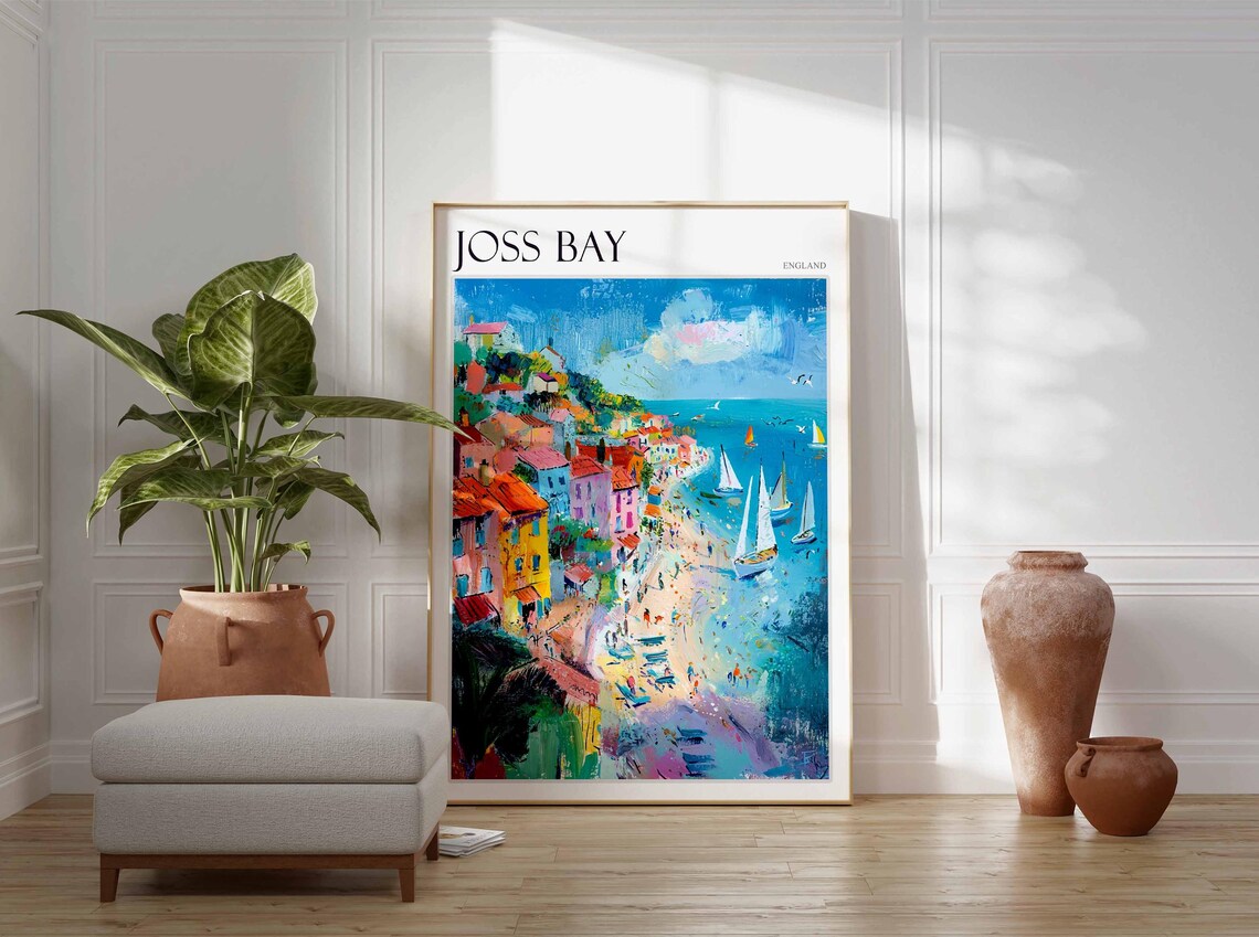 Joss Bay England Colorful Cliffside Town Beach Sailboats Poster - Image 3