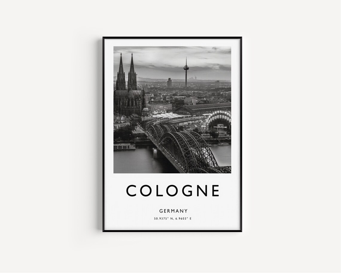 Cologne Germany Black And White Cathedral Bridge Skyline Photo Poster - Image 2