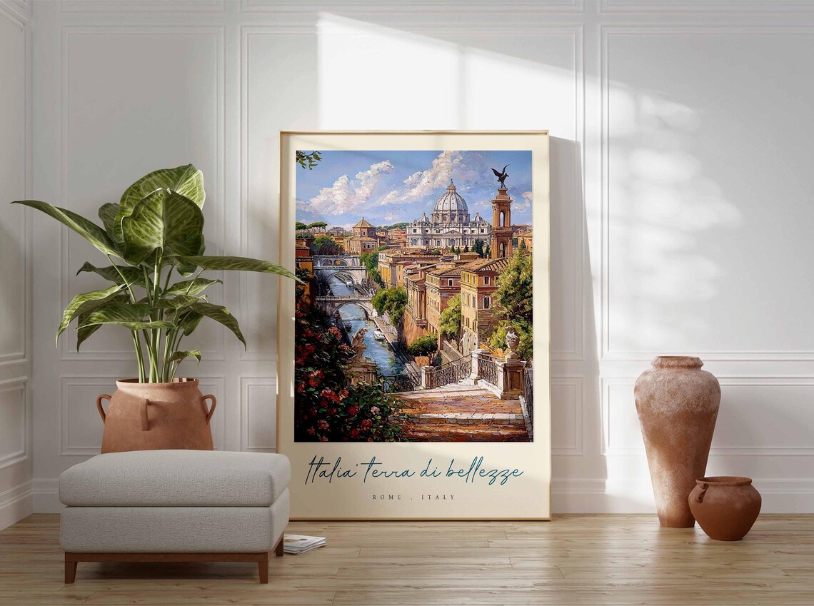 Rome Italy Terrace Tiber St Peters Dome Watercolor Travel Poster - Image 3