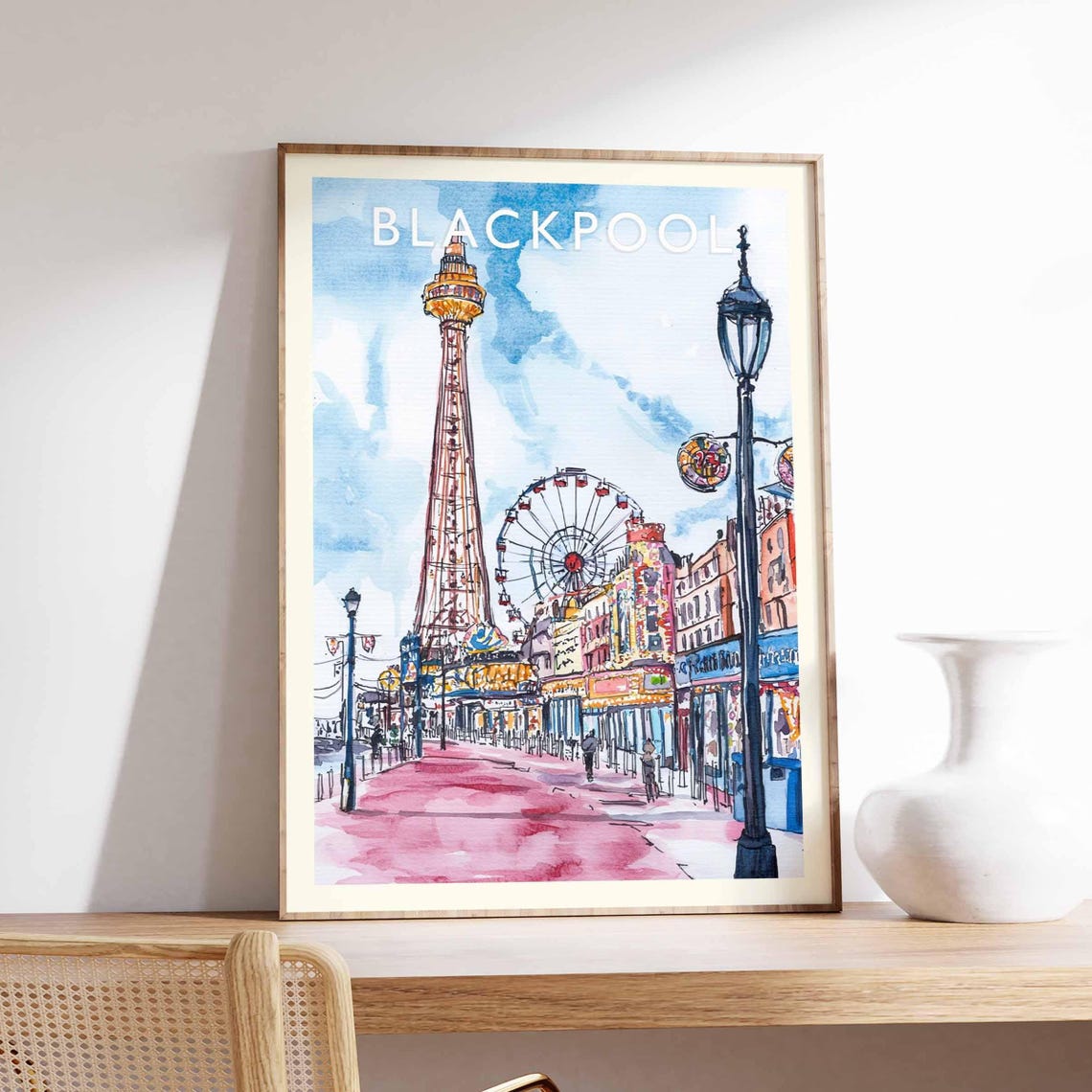 Blackpool England Tower Ferris Wheel Seaside Promenade Poster