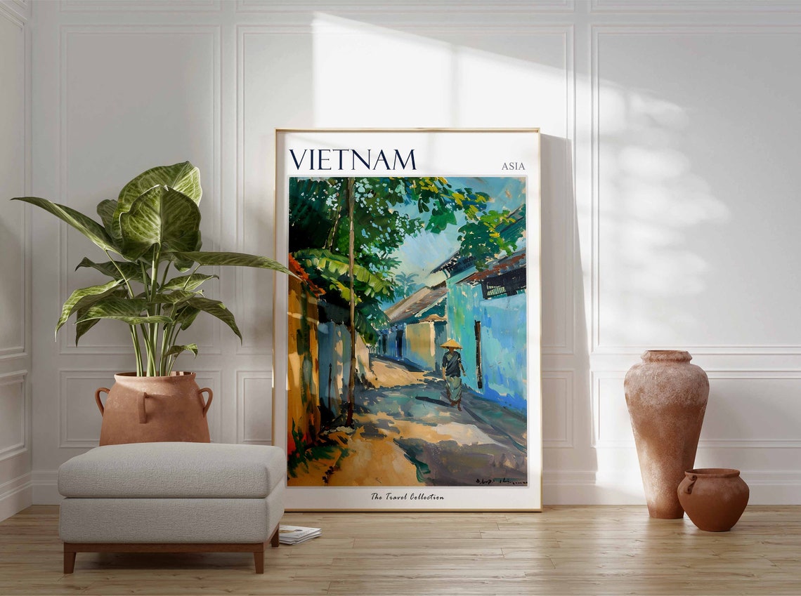 Vietnam Asia Sunlit Village Lane Conical Hat Wanderer Poster - Image 2