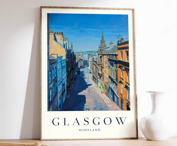 Glasgow Poster Glasgow Travel Print Scotland Wall Art Scottish Decor Tropical Decor City Print Glasgow Gift Glasgow Travel Poster