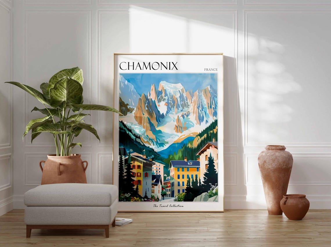 Chamonix France Mont Blanc Alpine Village Mountain View Poster - Image 3