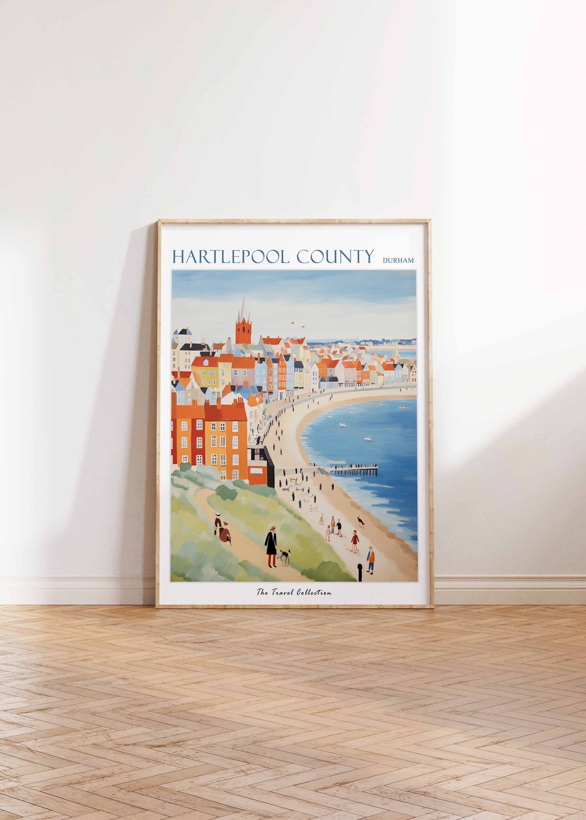 Hartlepool County Durham Pastel Beach Promenade Pier Scene Poster - Image 2