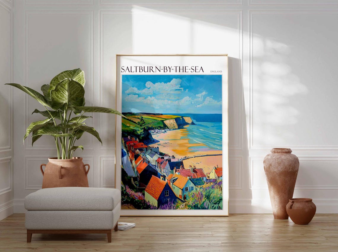 Saltburn By The Sea Poster Uk Travel Poster Coastal Wall Art British Art Uk Home Decor Vintage Seaside Poster Saltburn By The Sea Art - Image 4
