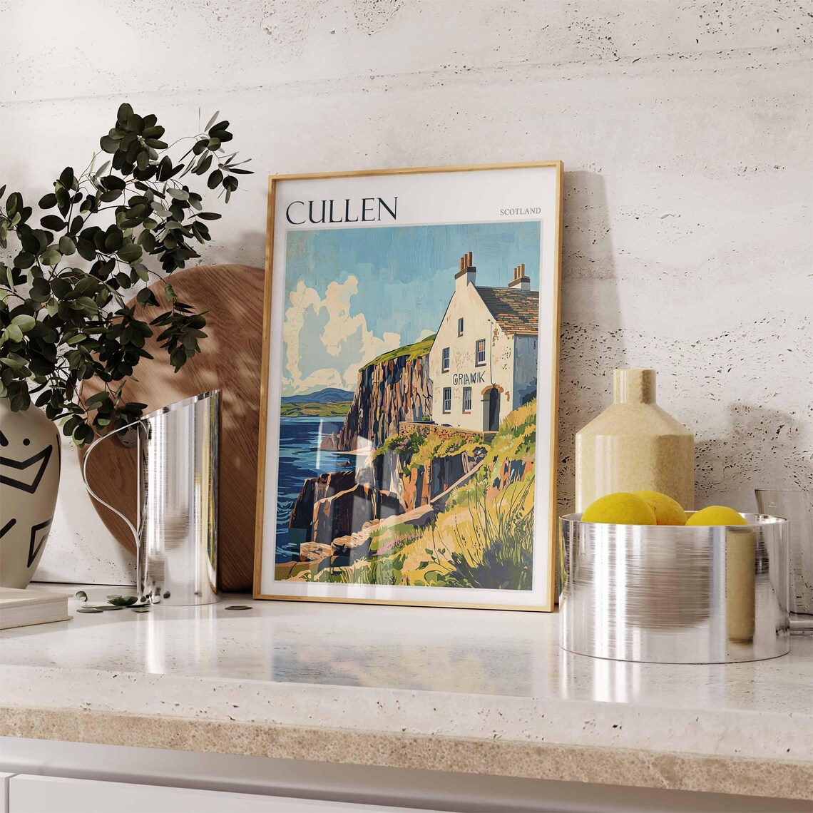 Cullen Scotland Cliffside Cottage Sea Coast Rugged Cliffs Travel Poster - Image 2