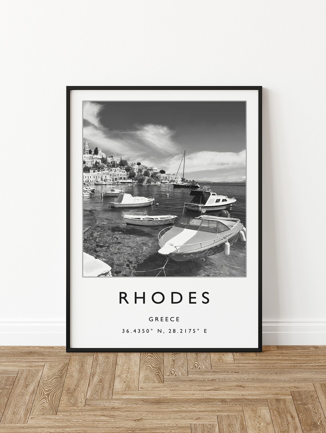 Rhodes Greece Travel Poster, Black and White Art Print - Image 2