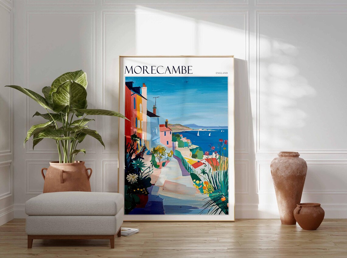 Morecambe England Flower Street Sea View Sailboats Bright Poster - Image 3