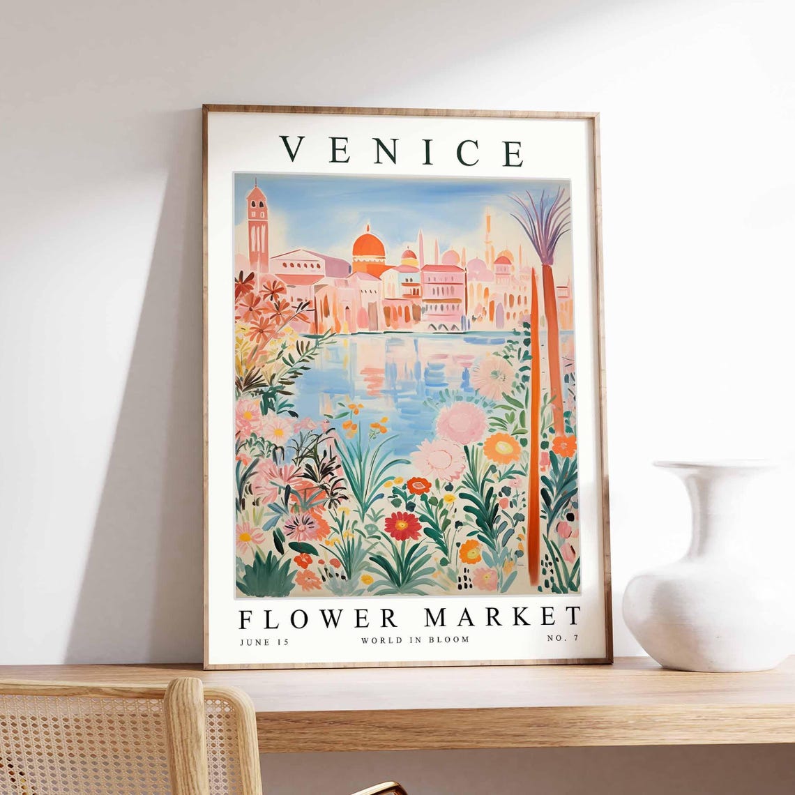 Venice Flower Market Poster of Lagoon Reflections and Cosmos Daisies