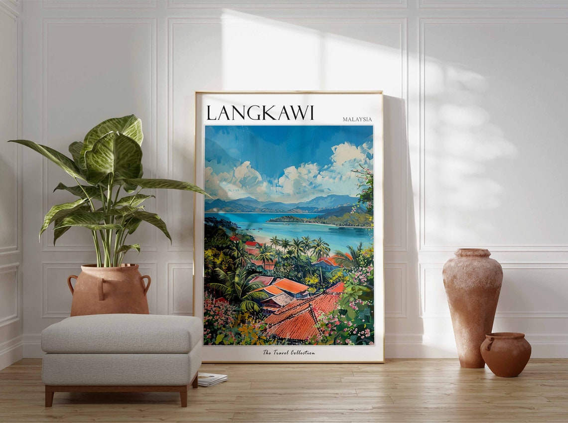 Langkawi Malaysia Tropical Island Beach Painted Travel Poster - Image 3