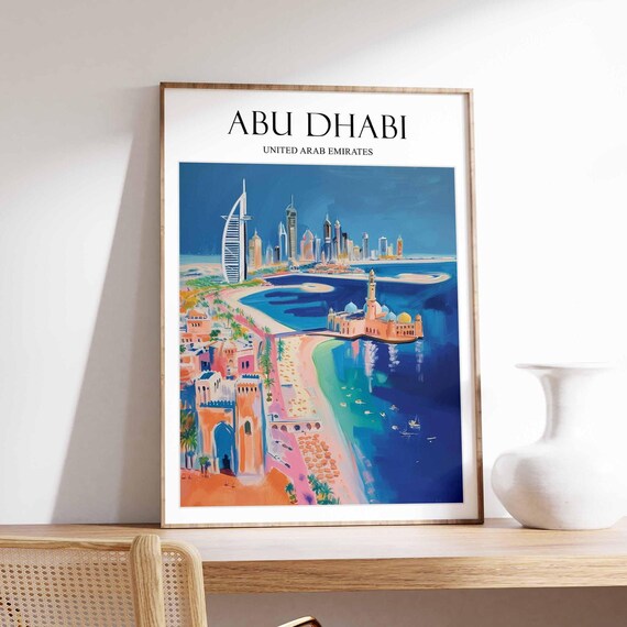 Abu Dhabi UAE Sail Tower Beach Skyline City Travel Art Poster