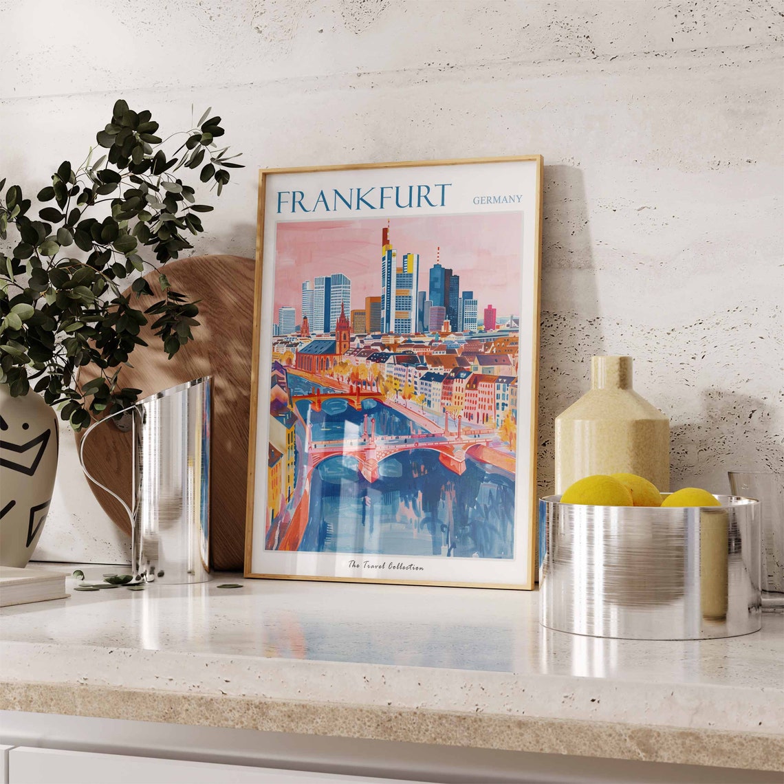 Frankfurt Germany Skyline Skyscrapers Colorful Painting Travel Poster - Image 2