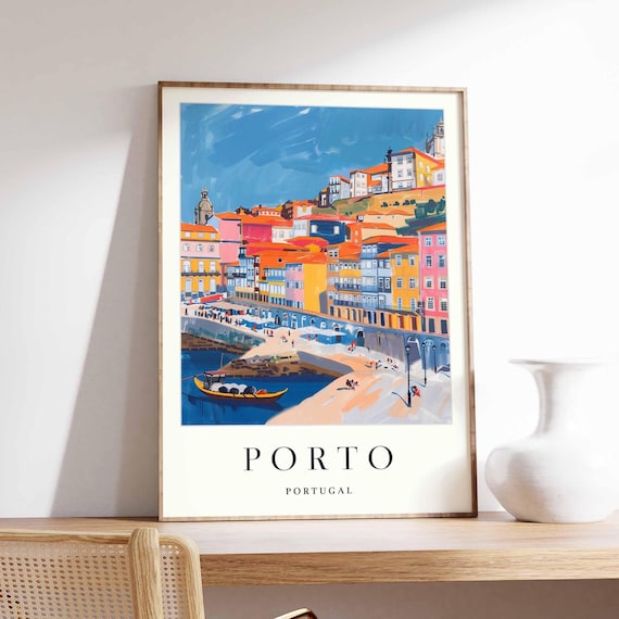 Porto Portugal Colorful Riverfront Rabelo Boat Beach Scene Poster