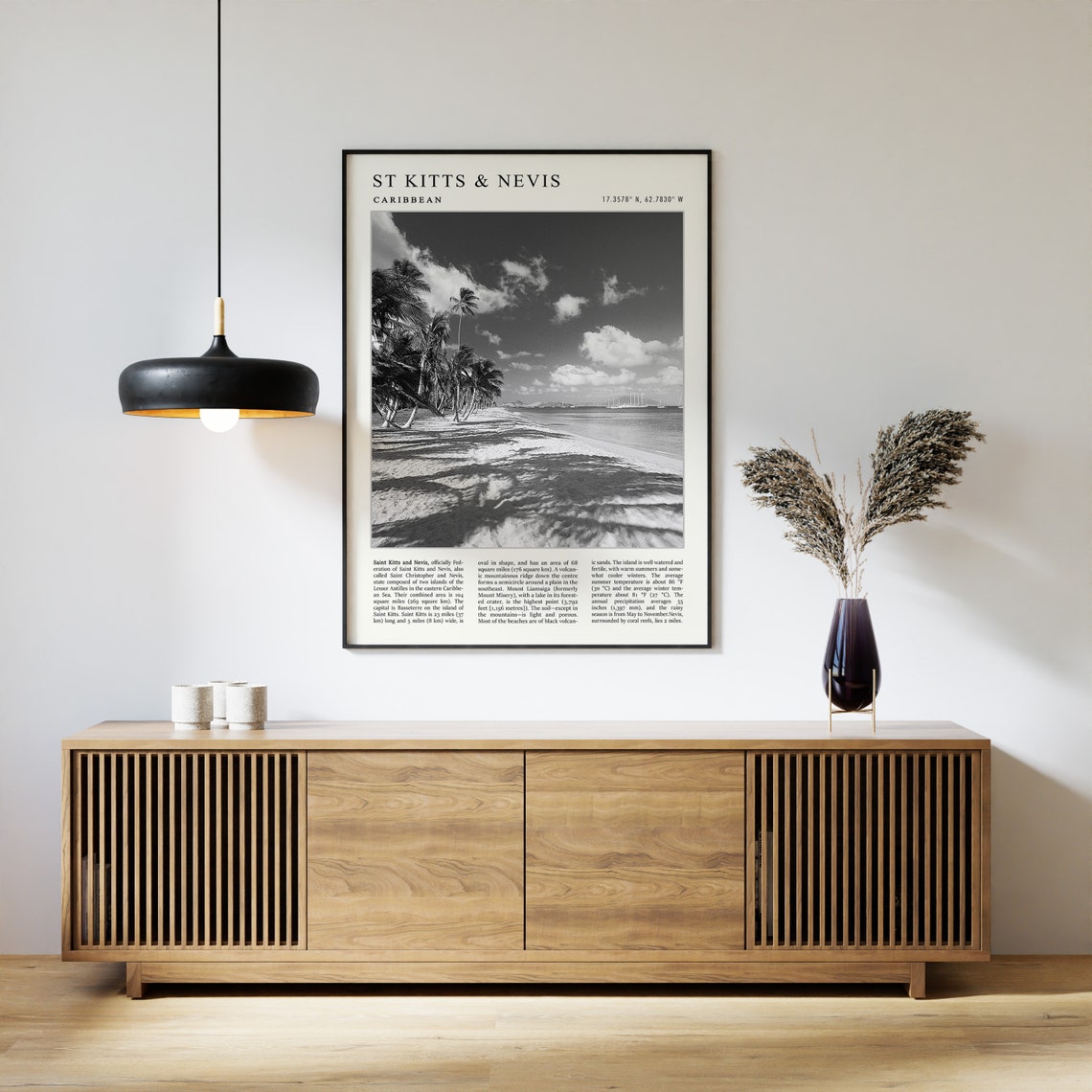 St Kitts and Nevis Caribbean Black White Palm Beach Photo Poster - Image 2