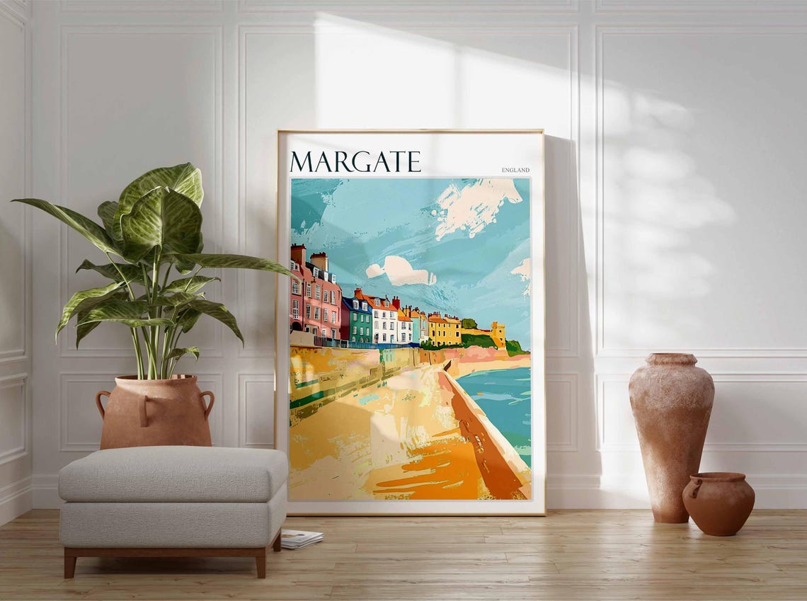Margate England Seafront Promenade Colorful Houses Painting Poster - Image 3