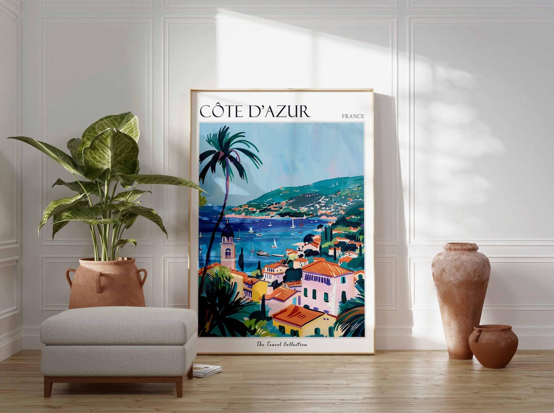 Cte Dazur Poster France Travel Print French Decor Europe Travel Poster European Wall Art Cte Dazur Gift Cte Dazur Travel Poster - Image 2