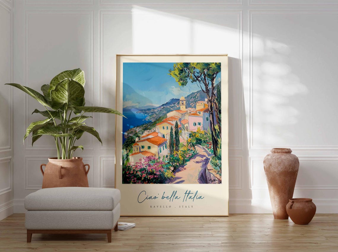 Ravello Italy Impressionist Coastal Village Bloom Balcony View Poster - Image 3