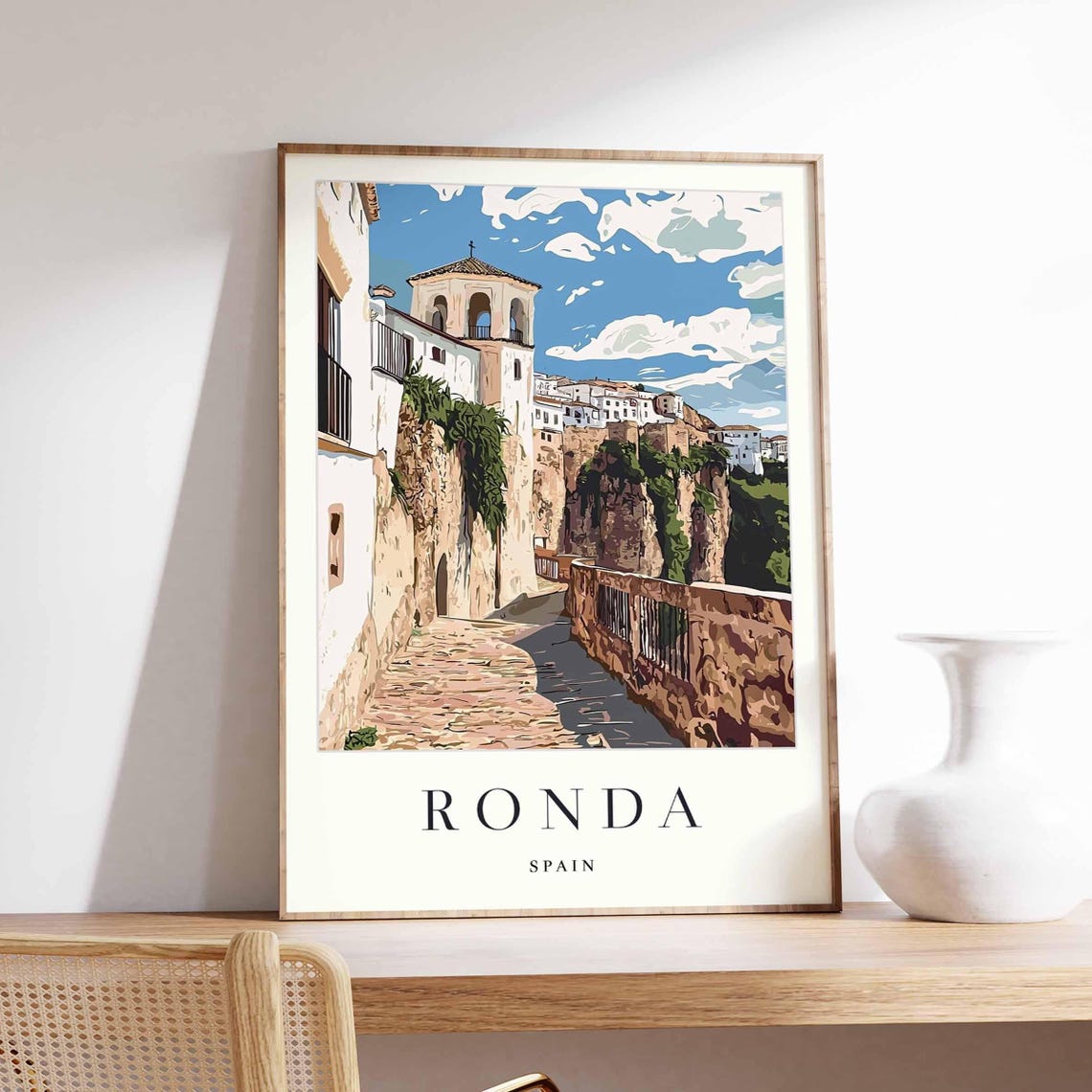 Ronda Spain Poster With Cobbled Lane Toward Old Bell Tower Gorge