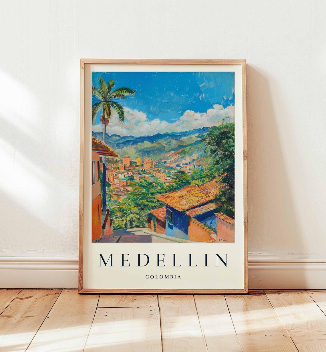 Medellin Colombia City Valley View With Mountains Travel Poster
