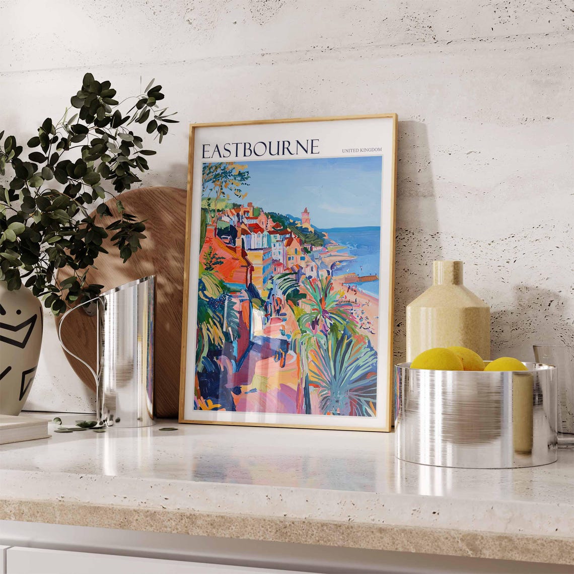 Eastbourne Palm Fringed Street Red Rooftops Fauvist Painting Poster - Image 2