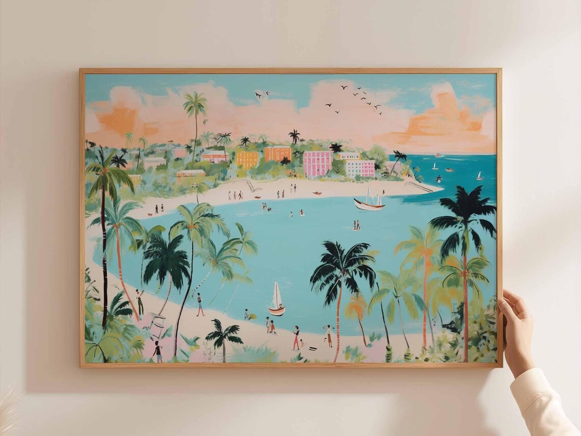 Caribbean Poster Tropical Island Travel Print Beach Wall Art Coastal Home Decor