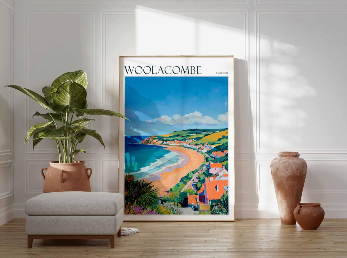Woolacombe England Curving Beach Seaside Village Coastal Poster - Image 2