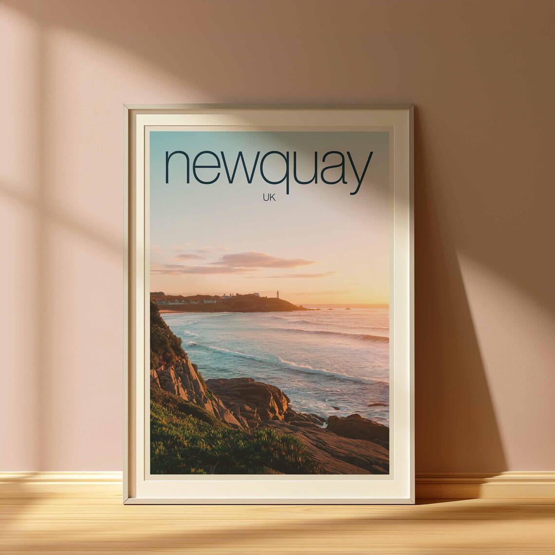 Newquay UK Golden Coastal Sunset Ocean Cliffs Photography Poster - Image 3